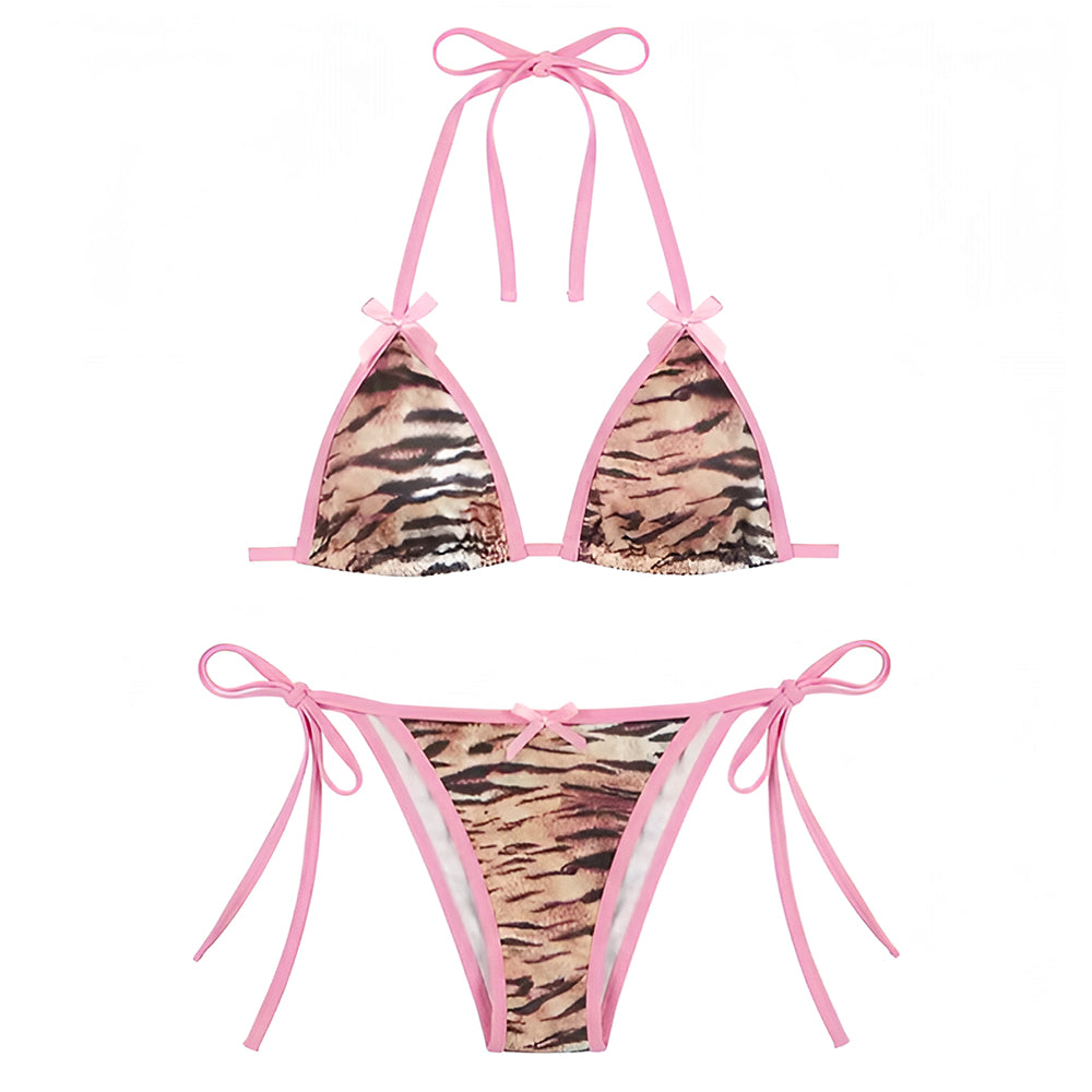 tiger print pink y2k bikini set boogzel clothing