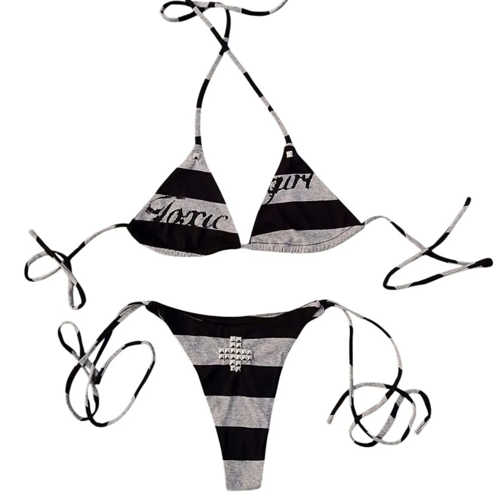 toxic girl striped bikini set boogzel clothing