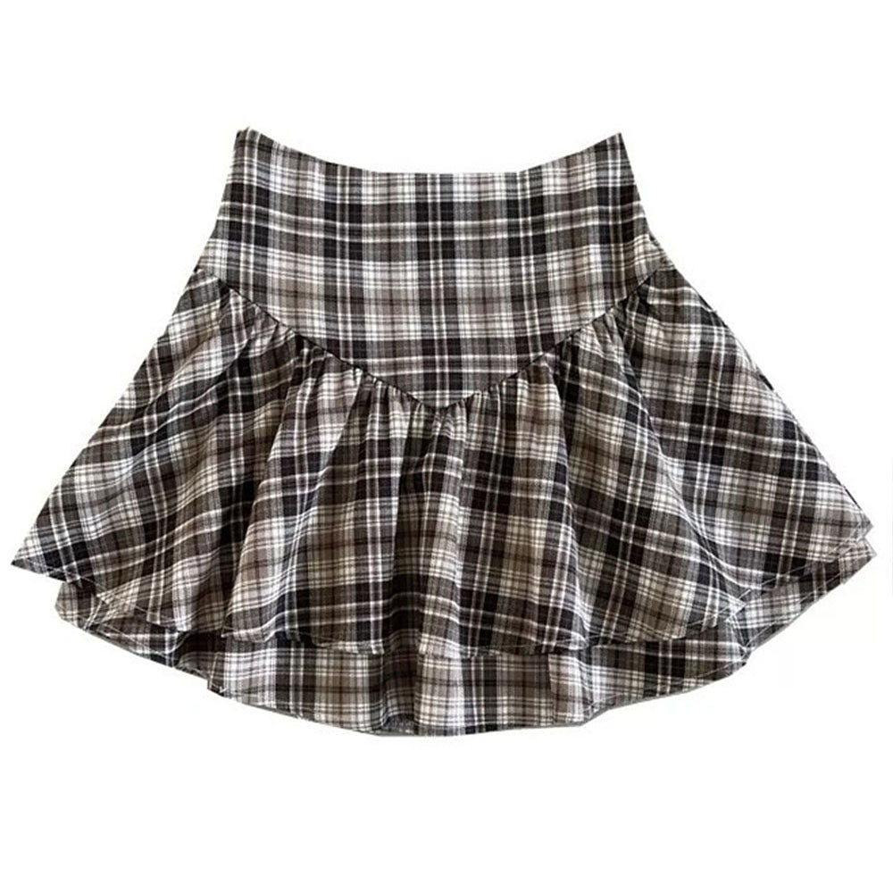 brown plaid ruffle mini skirt boogzel clothing