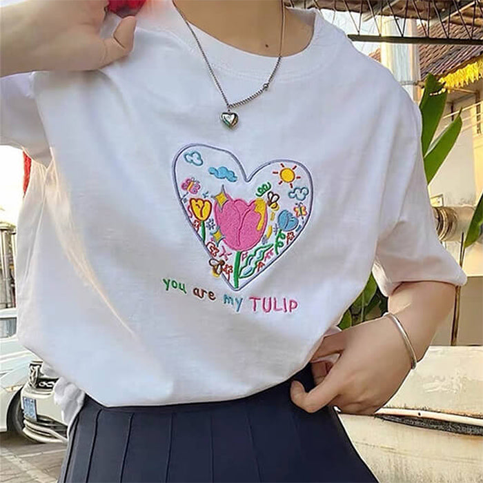 tulip embroidery aesthetic t shirt boogzel clothing