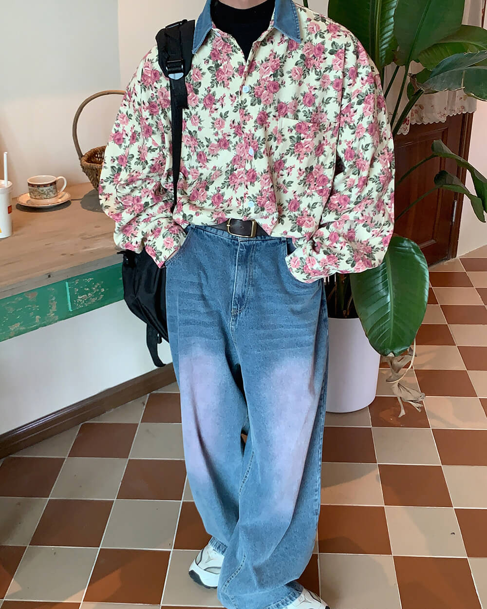 vintage pink floral button up shirt boogzel clothing