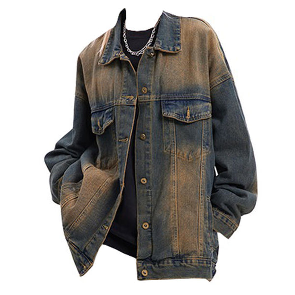 idem loose denim jacket ブラウン Washed Brown Loose Denim Jacket | AESTHETIC OUTFITS – Boogzel Clothing