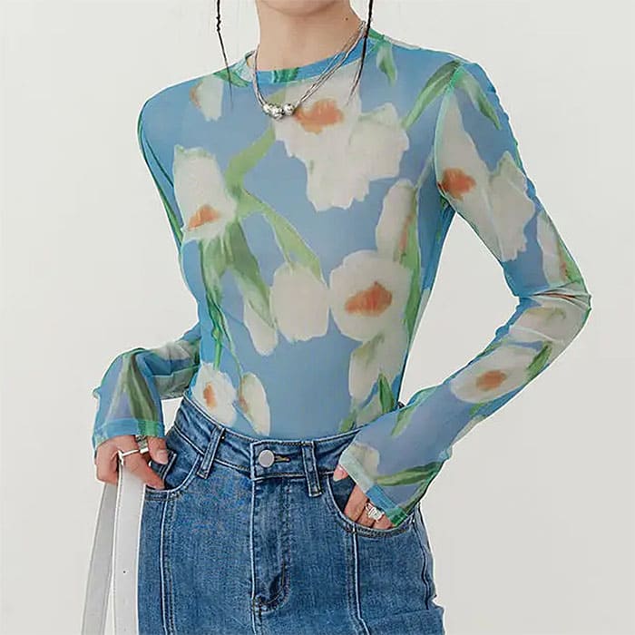 watercolor lily mesh top boogzel clothing
