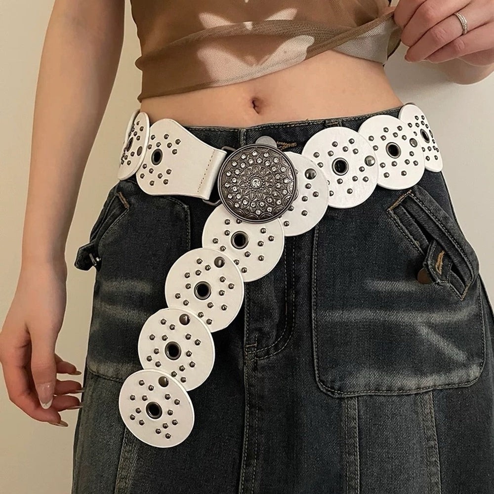 white studded boho belt boogzel clothing