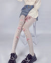 white tights with pink bows, coquette aesthetic tights boogzel clothing