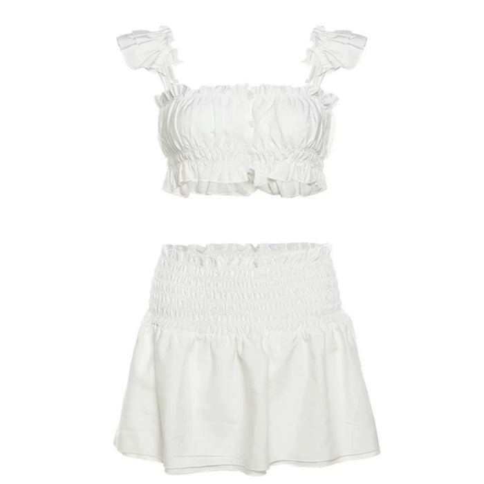 white crop top and ruffle skirt boogzel clothing