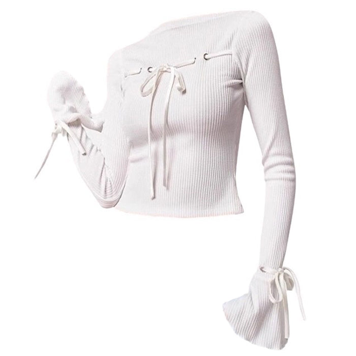 white front-lace up knit top boogzel clothing