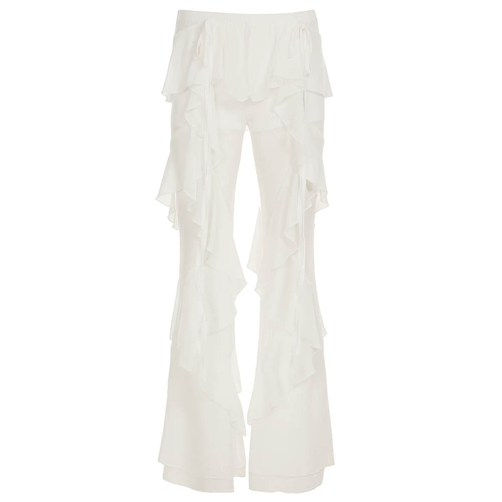 white layered ruffle pants boogzel clothing