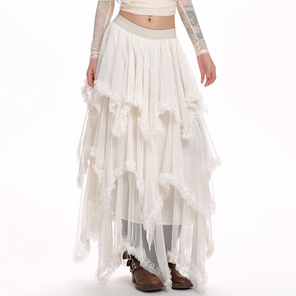 white ruffle layered skirt boogzel clothing