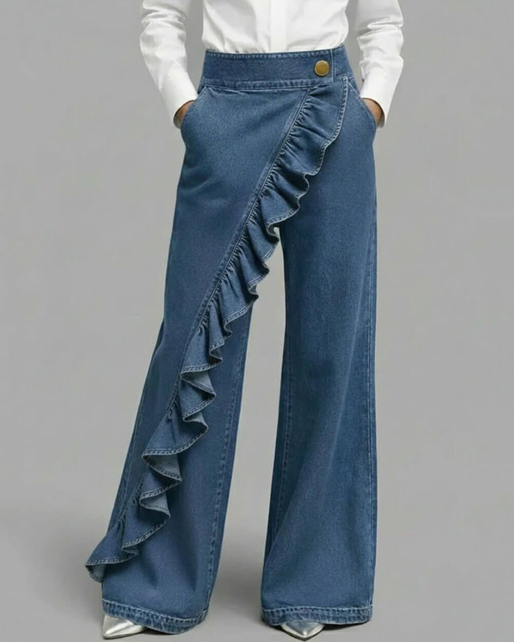 wide leg ruffle jeans boogzel clothing