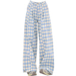 wide leg blue gingham trousers boogzel clothing