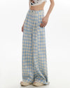 wide leg blue gingham trousers boogzel clothing