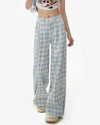 wide leg blue gingham trousers boogzel clothing