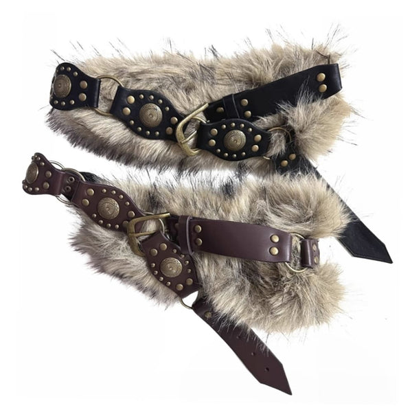 Y2K Brown Fur Leather Belt Faux Fur Leopard Print Belt, Punk Leather Belt, Street Style  main image 3