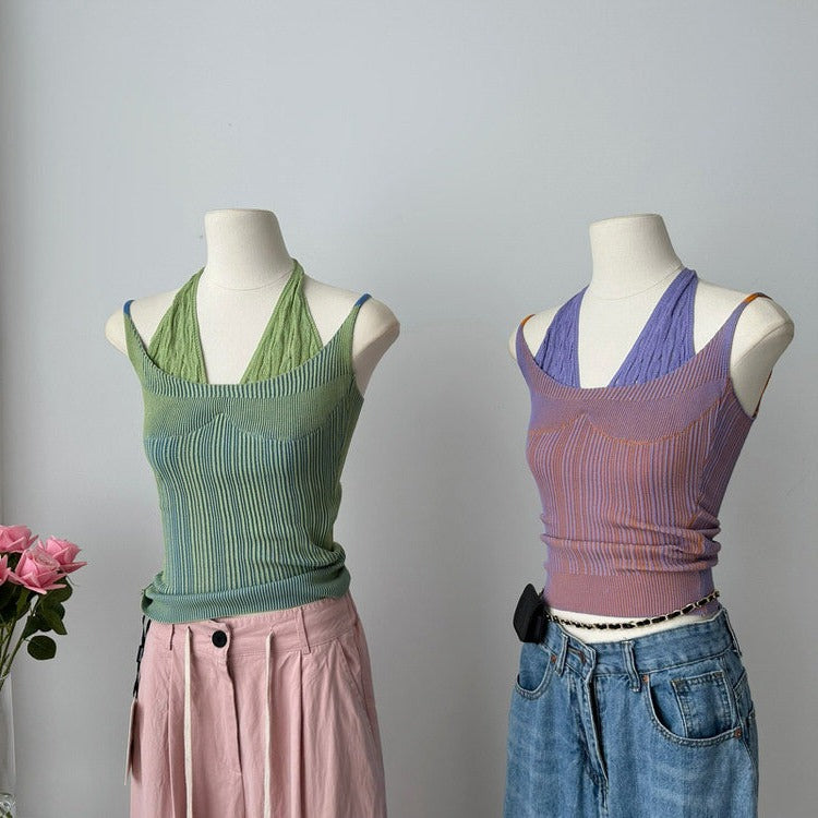 Double Layered Y2K Knit Halter Top - y2k-outfits-boogzel-clothing