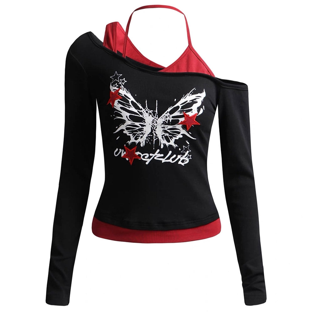 y2k butterfly layered top boogzel clothing