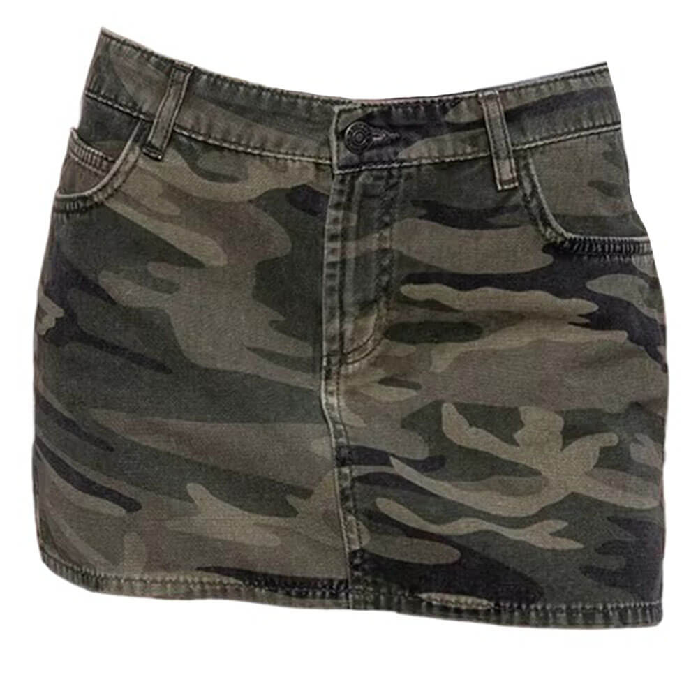 y2k camo denim mini skirt boogzel clothing