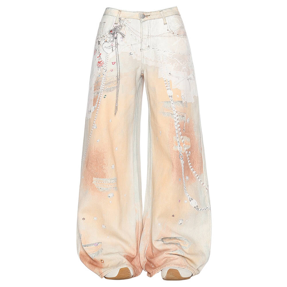y2k chain print wide leg jeans boogzel clothing