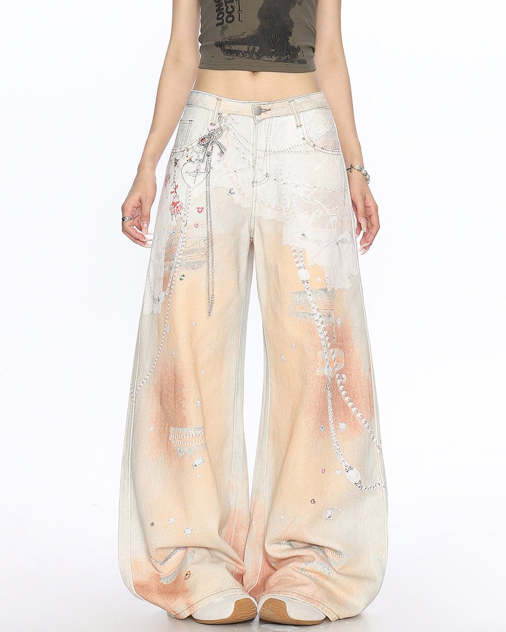 y2k chain print wide leg jeans boogzel clothing