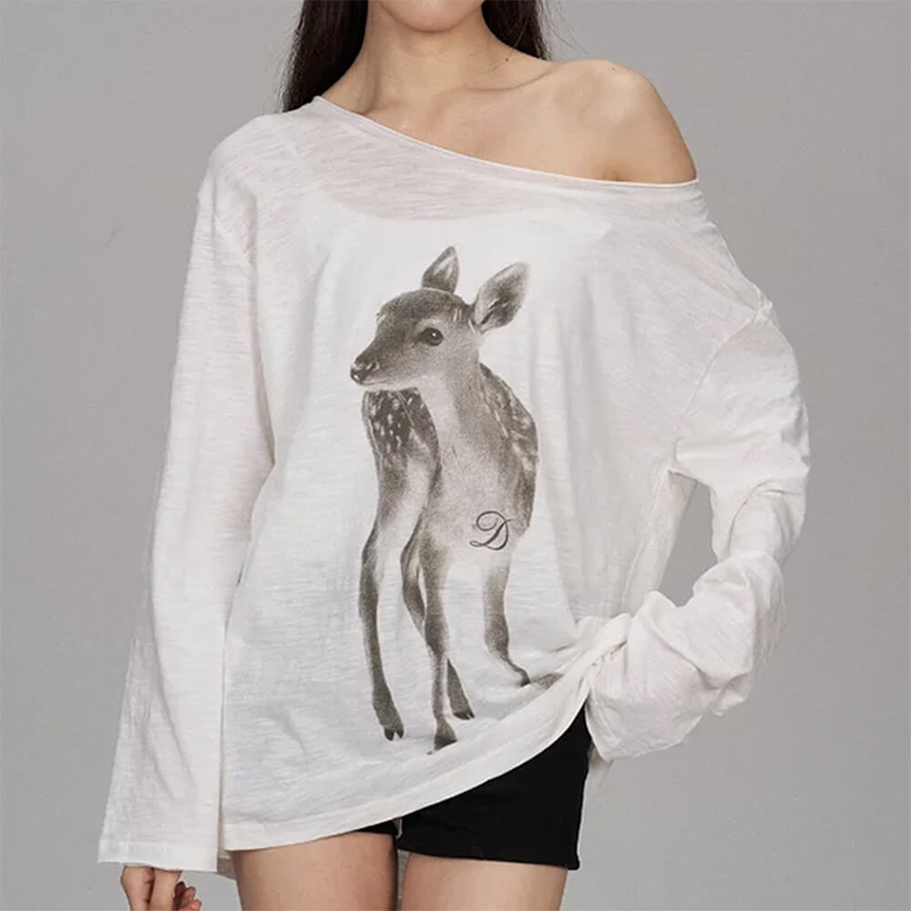 y2k deer print one shoulder top boogzel clothing