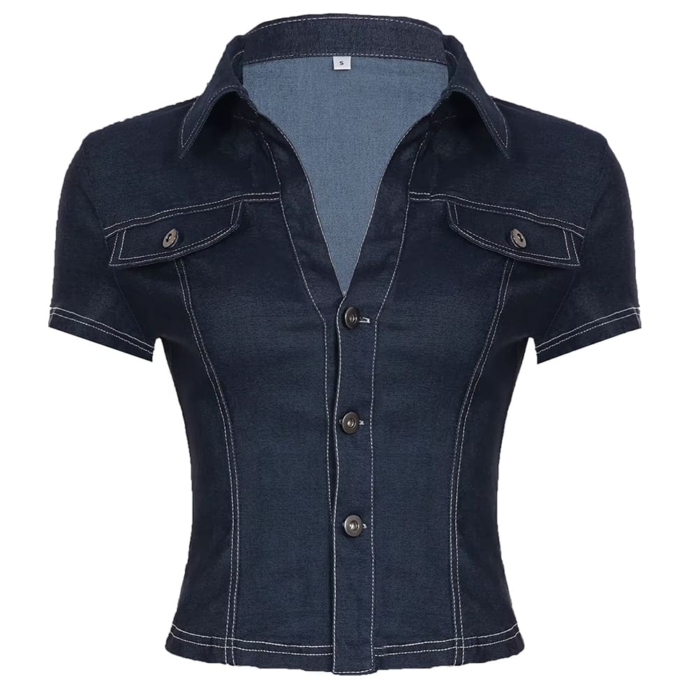 y2k denim cropped shirt boogzel clothing