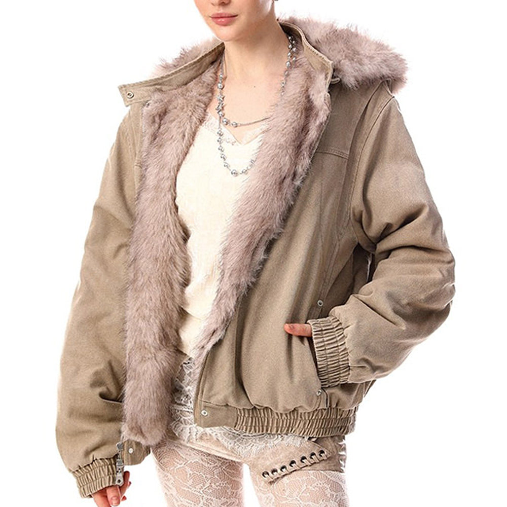 y2k faux fur bomber jacket boogzel clothing