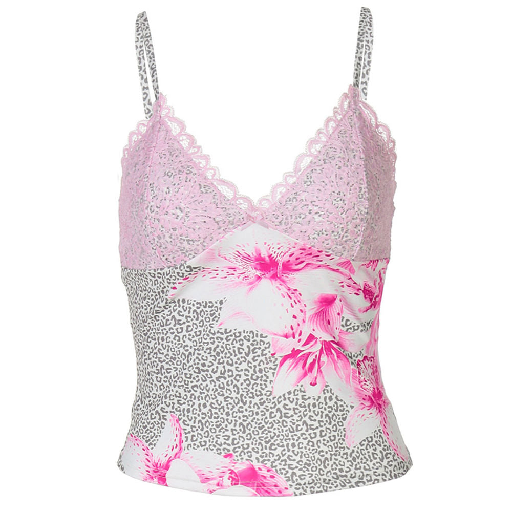 y2k floral leopard lace cami top boogzel clothing