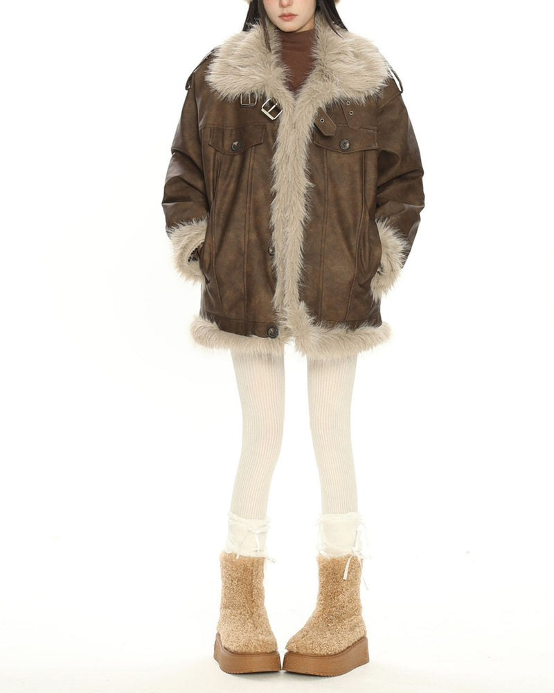 Y2K Fur Trim Aviator Jacket | AESTHETIC CLOTHING – Boogzel Clothing