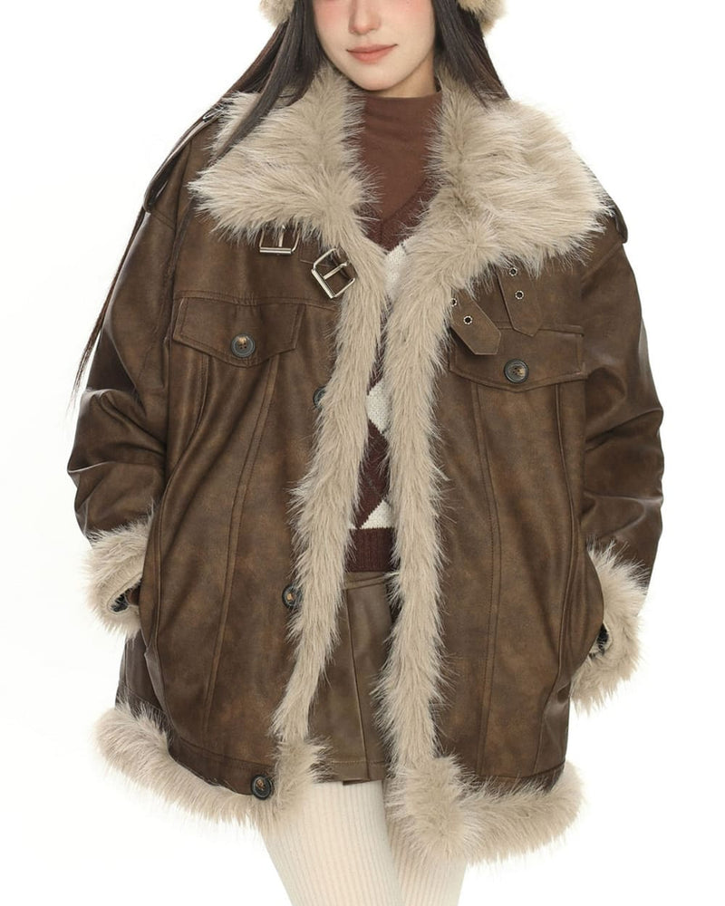 Y2K Fur Trim Aviator Jacket | AESTHETIC CLOTHING – Boogzel Clothing