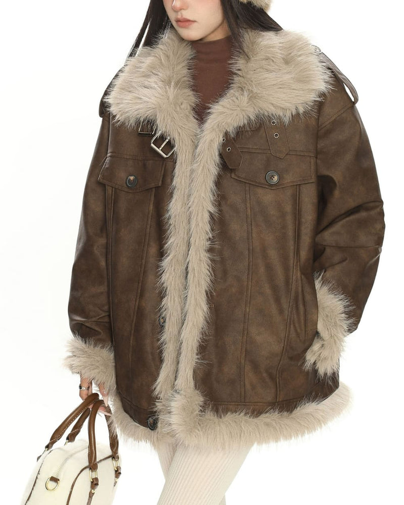 Y2K Fur Trim Aviator Jacket | AESTHETIC CLOTHING – Boogzel Clothing