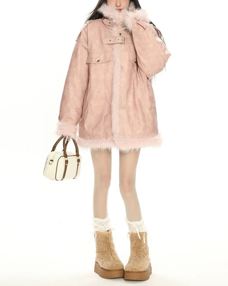 Y2K Fur Trim Aviator Jacket | AESTHETIC CLOTHING – Boogzel Clothing