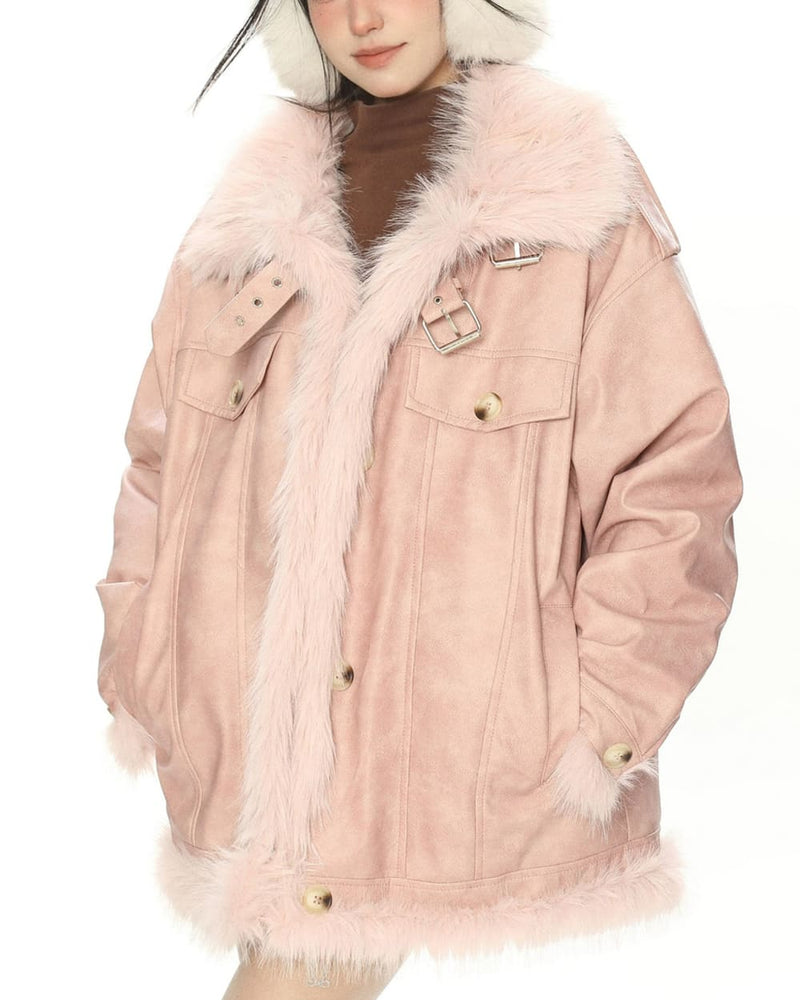 Y2K Fur Trim Aviator Jacket | AESTHETIC CLOTHING – Boogzel Clothing