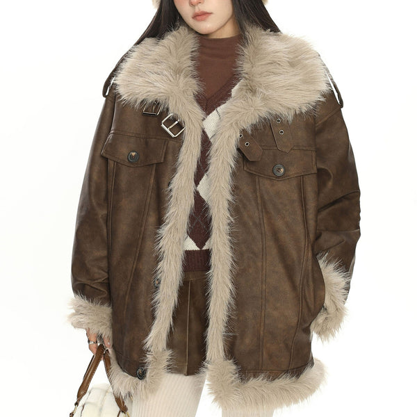 Y2K Fur Trim Aviator Jacket | AESTHETIC CLOTHING – Boogzel Clothing