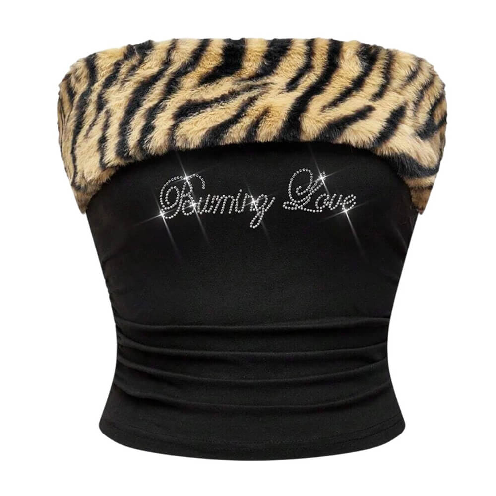 y2k fur trim tube top boogzel clothing