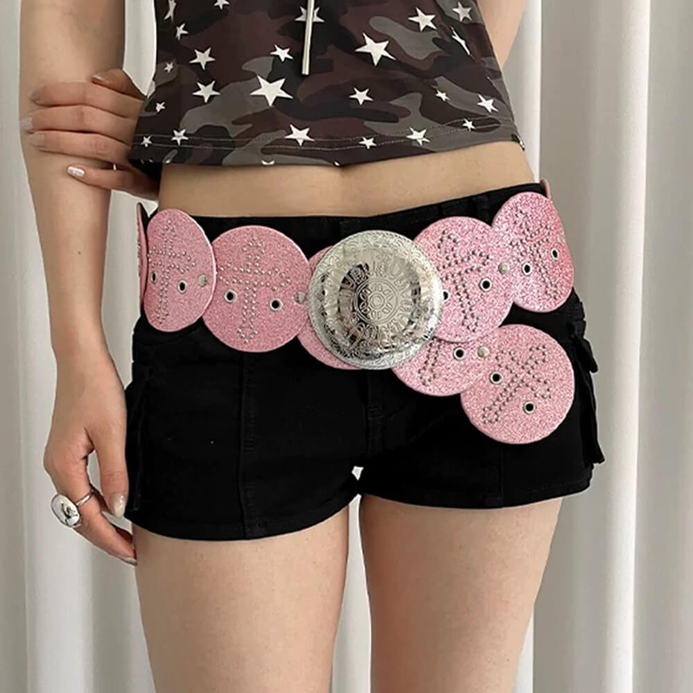 y2k pink cross oversized belt boogzel clothing