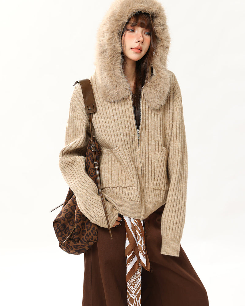 Y2K Style Fur Trim Zip Hoodie | Aesthetic Clothes – Boogzel Clothing