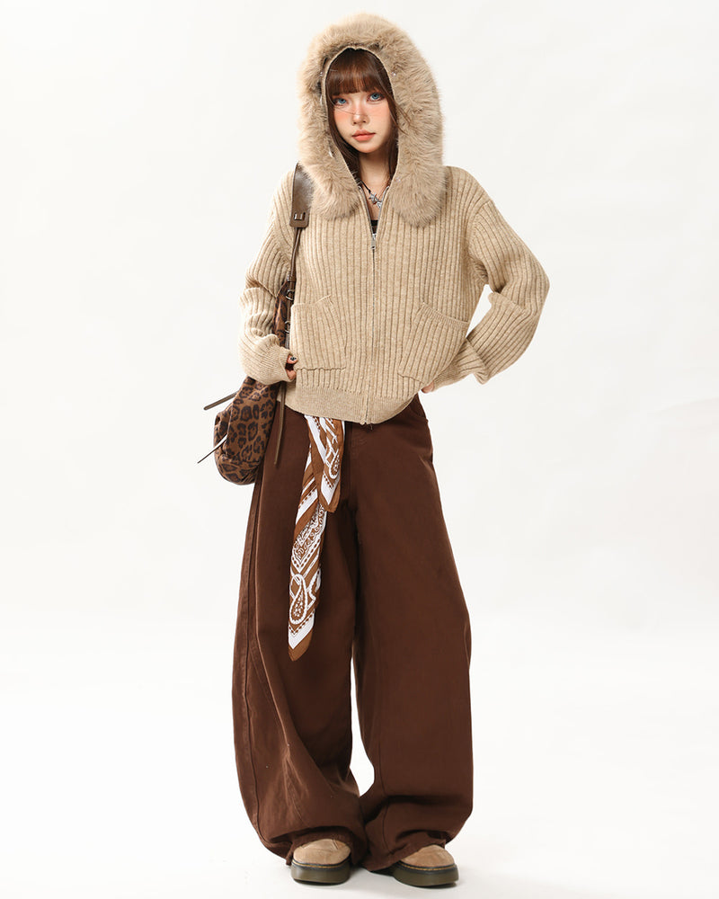 Y2K Style Fur Trim Zip Hoodie | Aesthetic Clothes – Boogzel Clothing