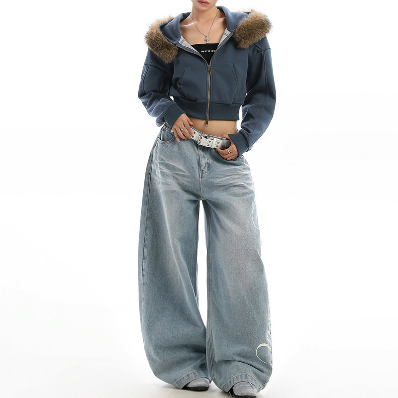 Y2K Aesthetic Cropped Fur Hoodie | Aesthetic Outfits – Boogzel