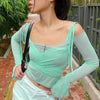 green flare sleeves mesh top boogzel clothing