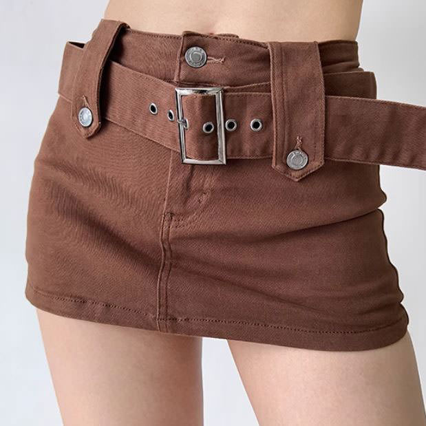 y2k buckle belt mini skirt