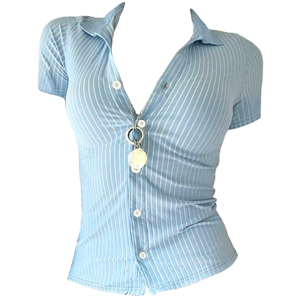 y2k blue stripe fitted shirt boogzel clothing