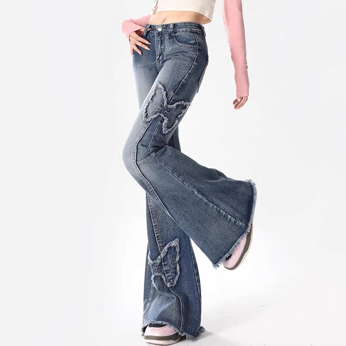 y2k butterfly flare jeans boogzel clothing
