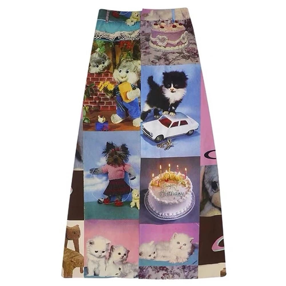 y2k cat collage midi skirt boogzel clothing