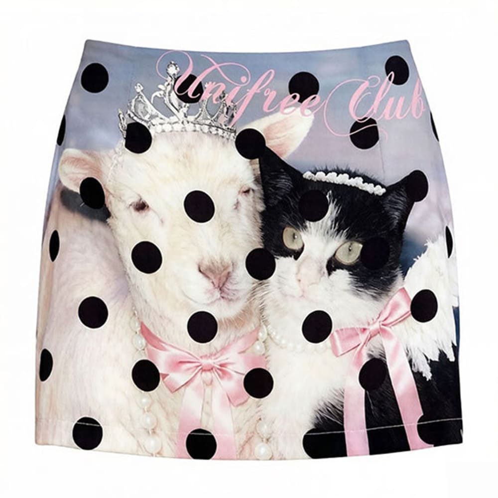 y2k cat lamb polka dot mini skirt boogzel clothinп