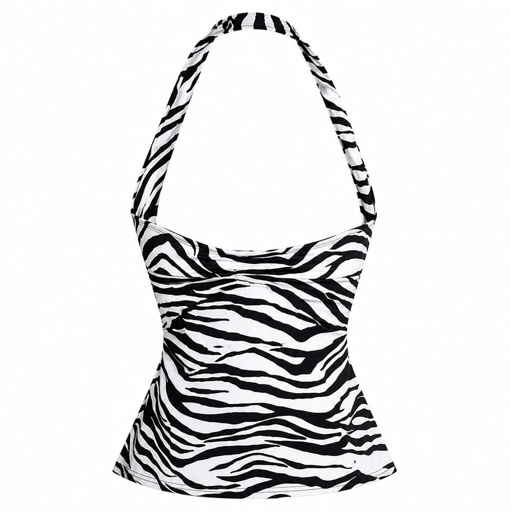y2k era zebra print halter top boogzel clothing