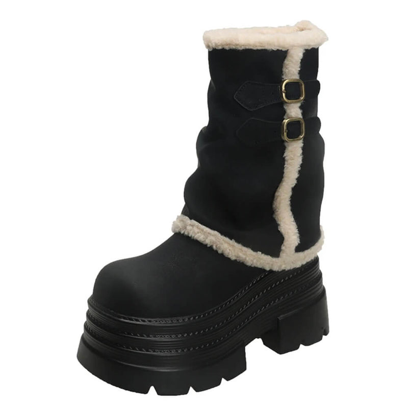 Y2K Fur Trim Chunky Platform Boots | BOOGZEL CLOTHING – Boogzel