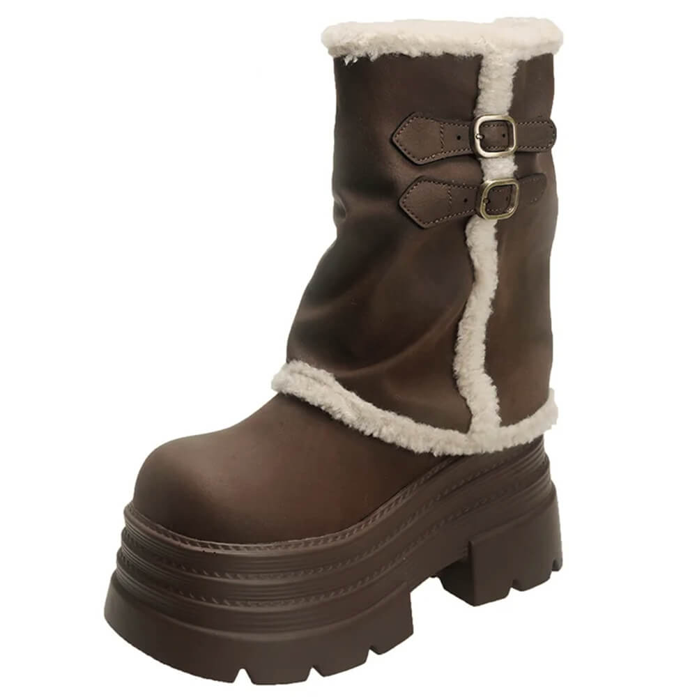 y2k fur trim chunky platform boots boogzel clothing