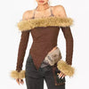 y2k fuzzy off shoulder top boogzel clothing