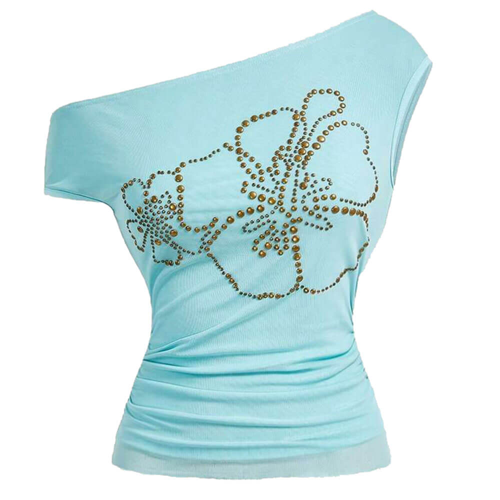 y2k hibiscus studded off shoulder top boogzel clothing