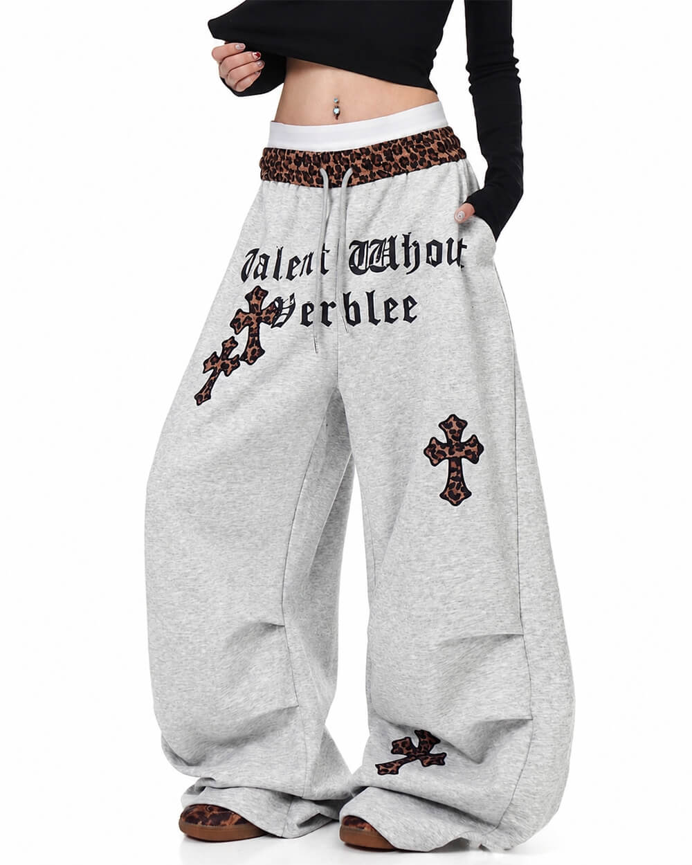 y2k leopard cross print joggers boogzel clothing